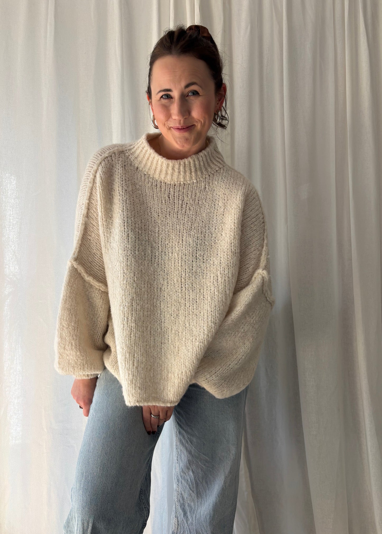 Strickpullover Canela Oversized Creme/Weiss