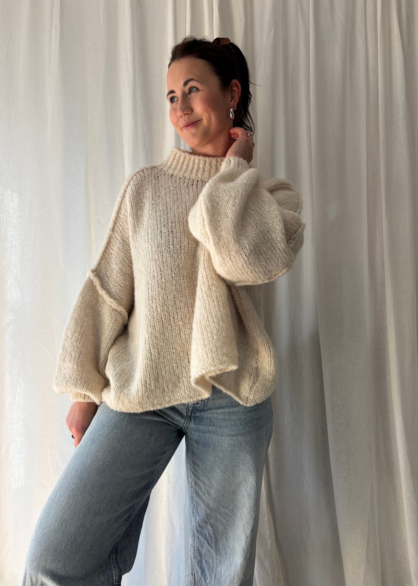 Strickpullover Canela Oversized Creme/Weiss